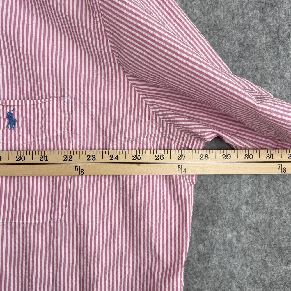 Polo Ralph Lauren Seersucker Shirt Mens 2XLT‎ Pink Stripe Untucked Fit Button Up